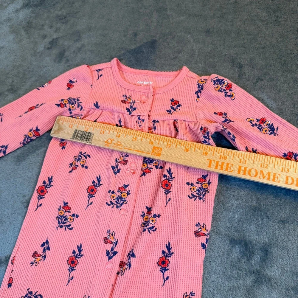 Carters Floral Waffle Knit Footed Sleeper Baby 9 Months Pink Snap Front Pajamas
